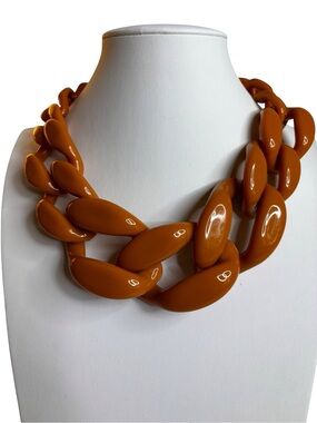 Statement Chunky Resin Chain Necklace in  Subtle Shade of Orange.